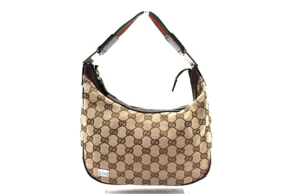 Gucci Hobo Bag Canvas Embossed Beige Cream Charcoal Black